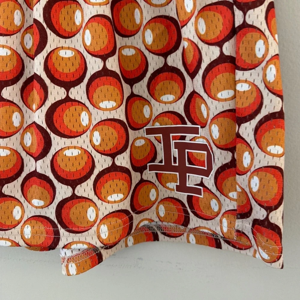 Inaka‎ Power Mens XL Mesh Gym Shorts Orange Red Retro Geometric Circle Pattern